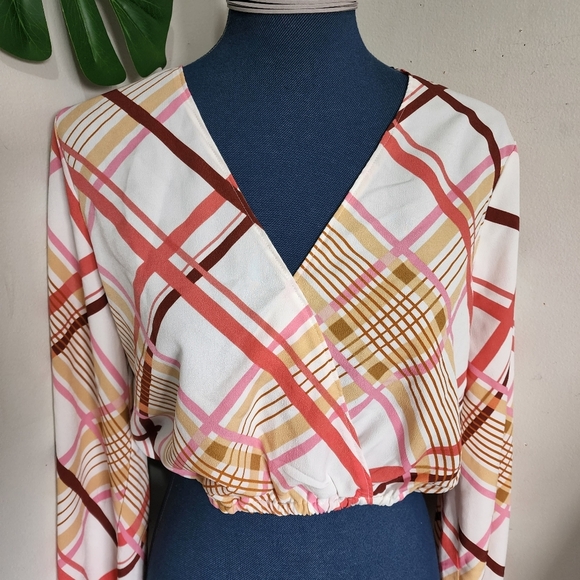 Forever 21 Striped Faux Wrap Crop Blouse Top - Picture 3 of 6